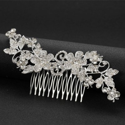 Alloy Hair Comb With Rhinestones and Glass